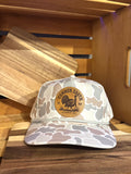 Common South old school camo rope hat with leather turkey patch
