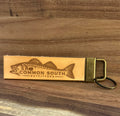 Common South Outfitters leather keychain engraved with a bass